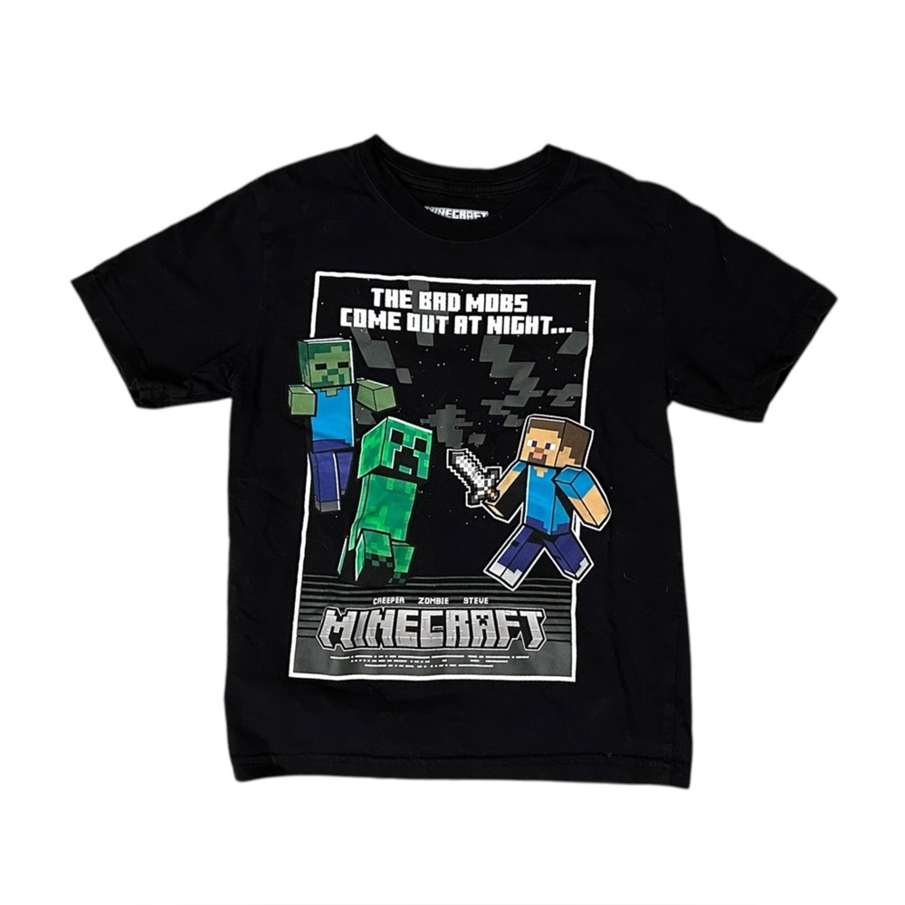 Minecraft Youth 8 Boys “Bad Mobs Come Out At Night” T-shirt Boys Black Graphic